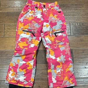 Roxy‎ Girls Snow Pants Size Small Pink Orange Camo Ski Snowboard